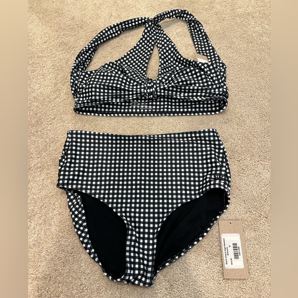 Albion Fit Black Check bikini swimsuit size Medium NWT - Picture 2 of 5